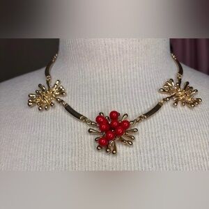 New York & Company Gold Red Floral Necklace